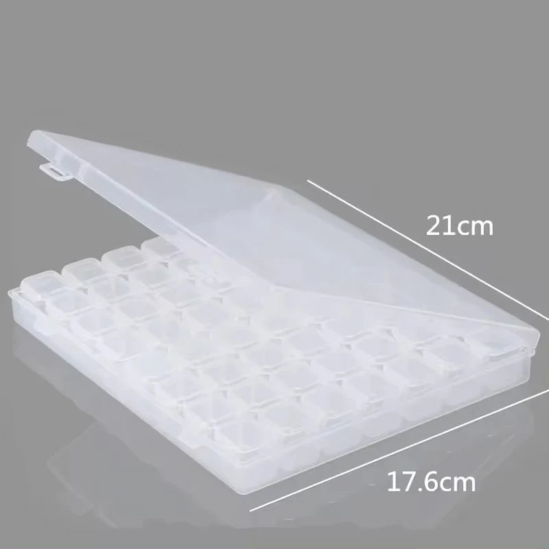 Clear plastic container with lid and measurement details on a gray background